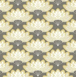 2861-25754 Lotus Mustard Floral Fans Wallpaper