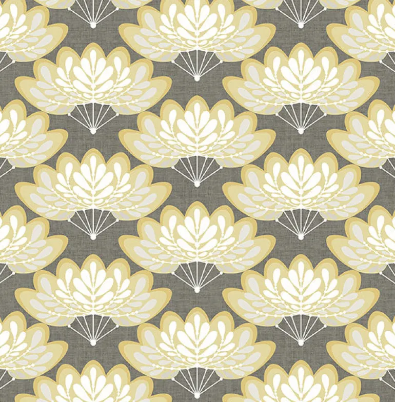 2861-25754 Lotus Mustard Floral Fans Wallpaper