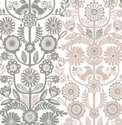 2821-25105 Lovebirds Light Pink Folk Stripe Wallpaper