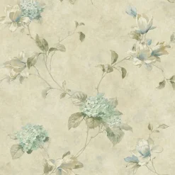 3123-76305 Magnolia Teal Hydrangea Trail Wallpaper