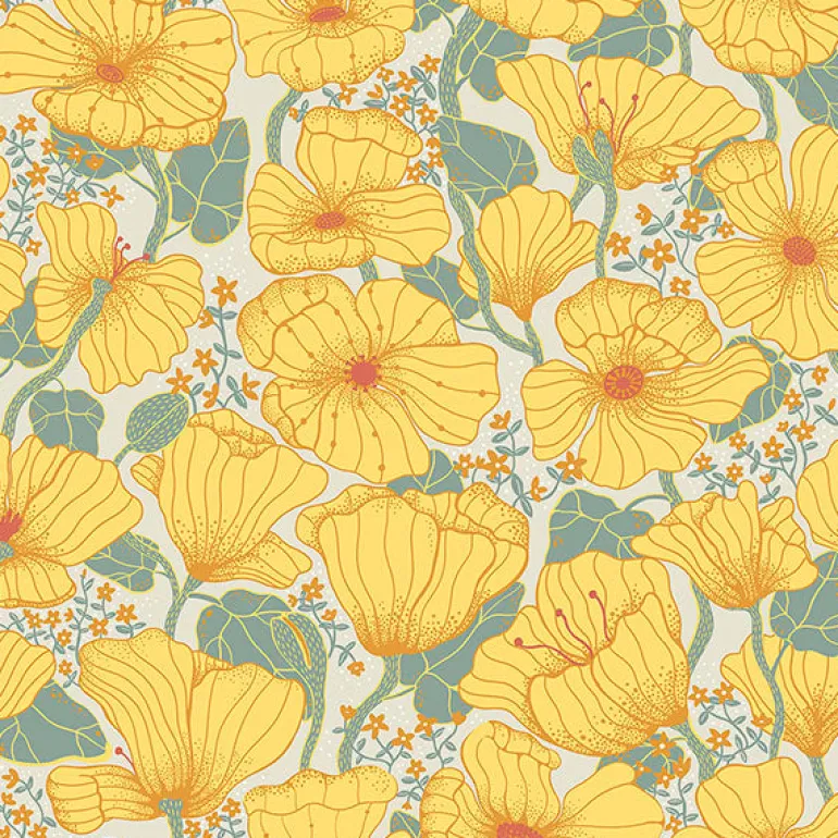 2932-65112 Matilda Yellow Poppy Fields Wallpaper