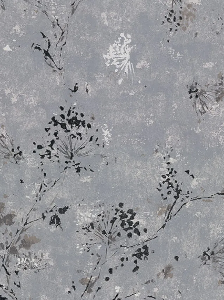 2904-00306 Misty Charcoal Distressed Dandelion Wallpaper
