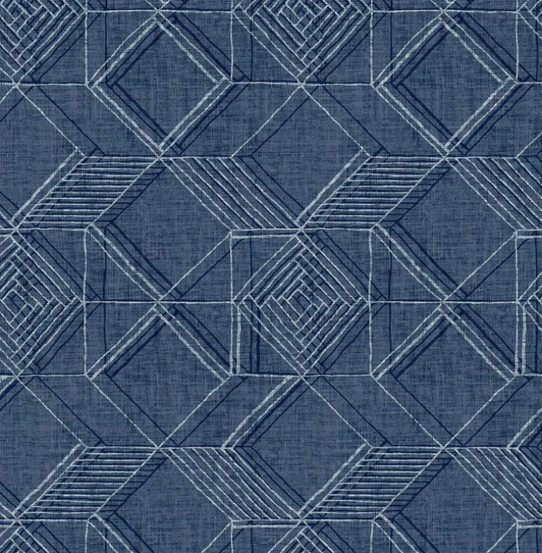 2969-26017 Moki Blue Lattice Geometric Wallpaper