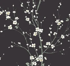 2927-81800 Monterey Black Floral Branch Wallpaper