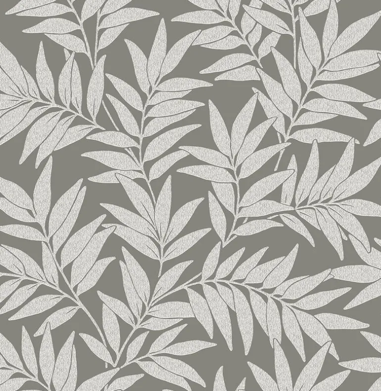 2970-26123 Morris Dark Grey Leaf Wallpaper