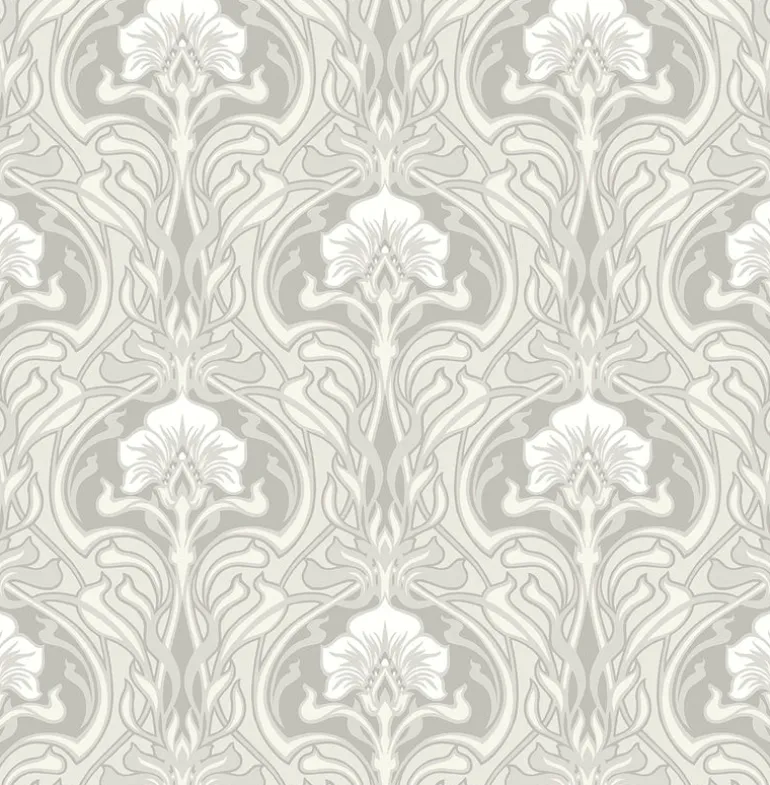 2970-26149 Mucha Off-White Botanical Ogee Wallpaper