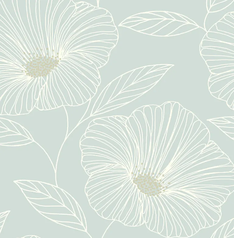 2764-24321 Mythic Seafoam Floral Wallpaper
