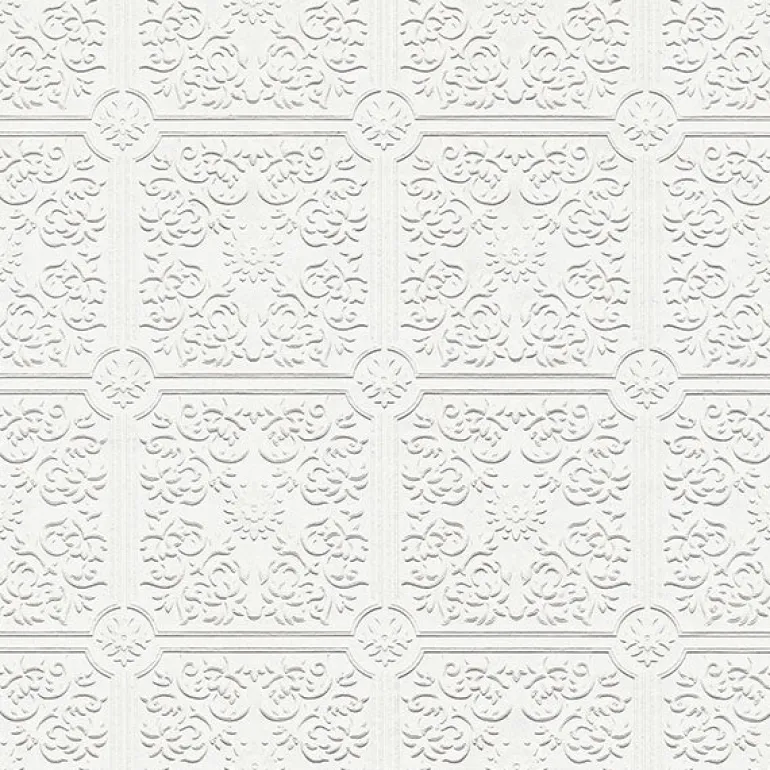 4000-96291 Nico White Tin Ceiling Square Paintable Wallpaper