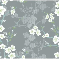 2973-90108 Nicolette Grey Floral Trail Wallpaper