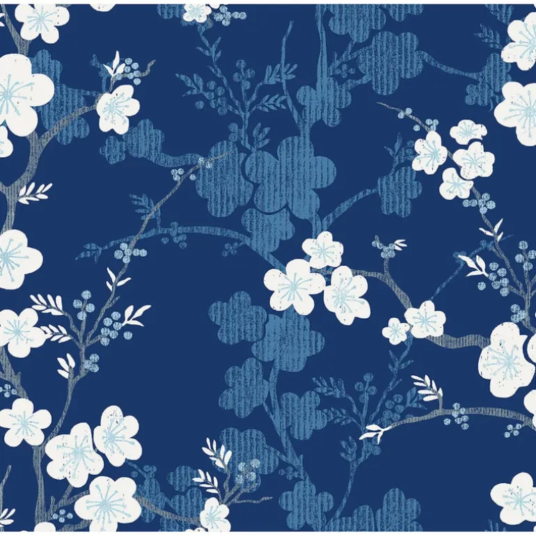 2973-90104 Nicolette Navy Floral Trail Wallpaper