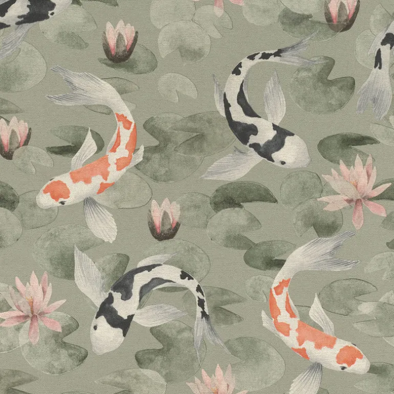 4035-409437 Nobu Green Koi Fish Wallpaper