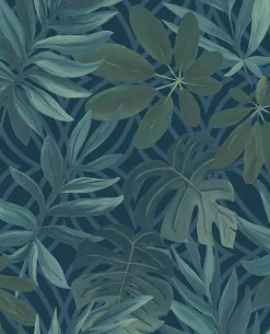 2763-24201 Nocturnum Blue Leaf Wallpaper
