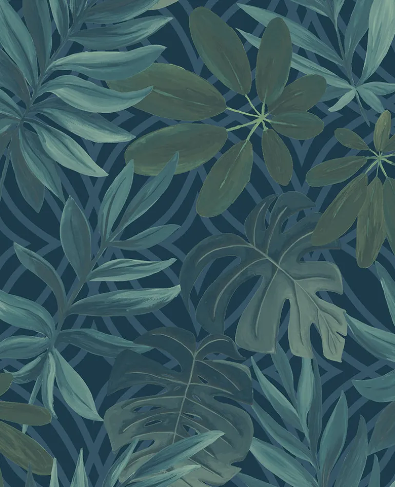 2763-24201 Nocturnum Blue Leaf Wallpaper