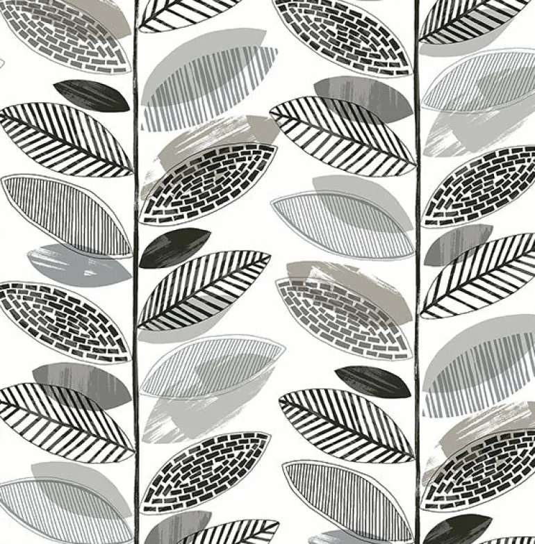 2904-25683 Nyssa Grey Leaves Wallpaper
