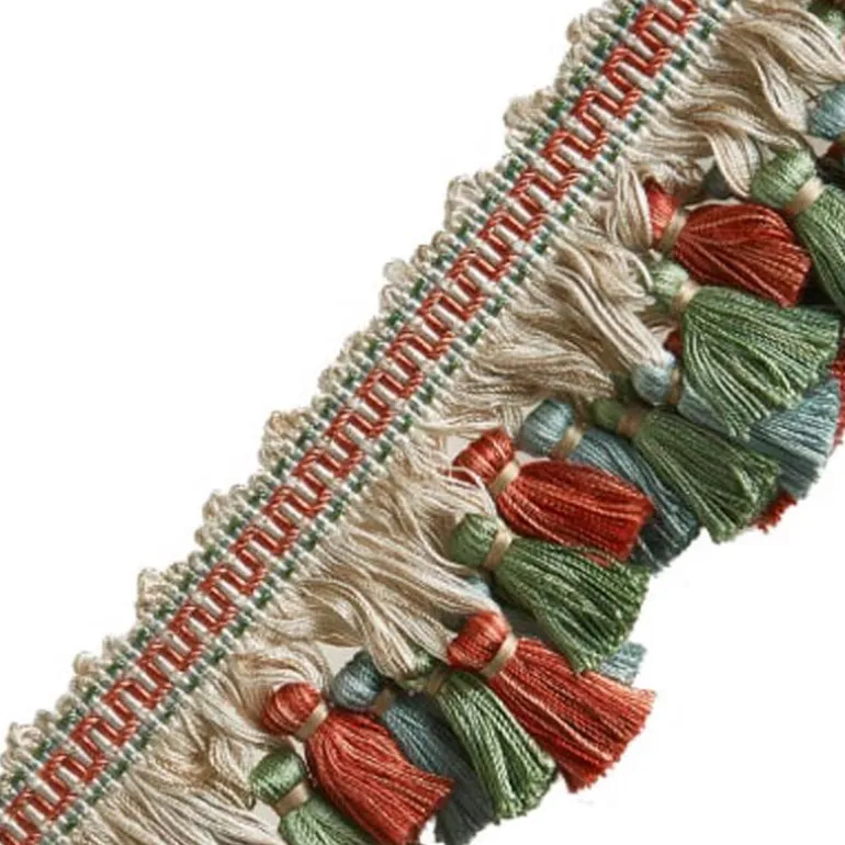 03944 Poppy Field Green Blue Pink Tassel Jaclyn Smith Trim