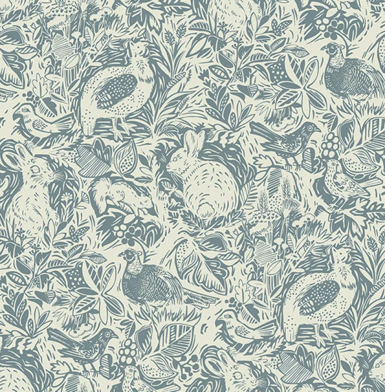 2861-25726 Revival Blue Fauna Wallpaper