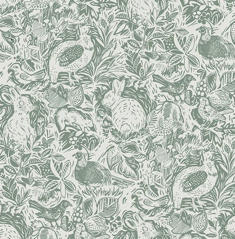 2861-25724 Revival Dark Green Fauna Wallpaper