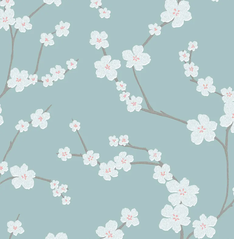 2764-24324 Sakura Turquoise Floral Wallpaper
