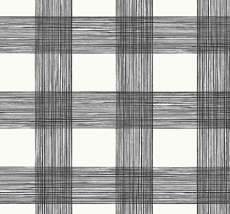 2927-80900 Scarborough Black Striated Plaid Wallpaper