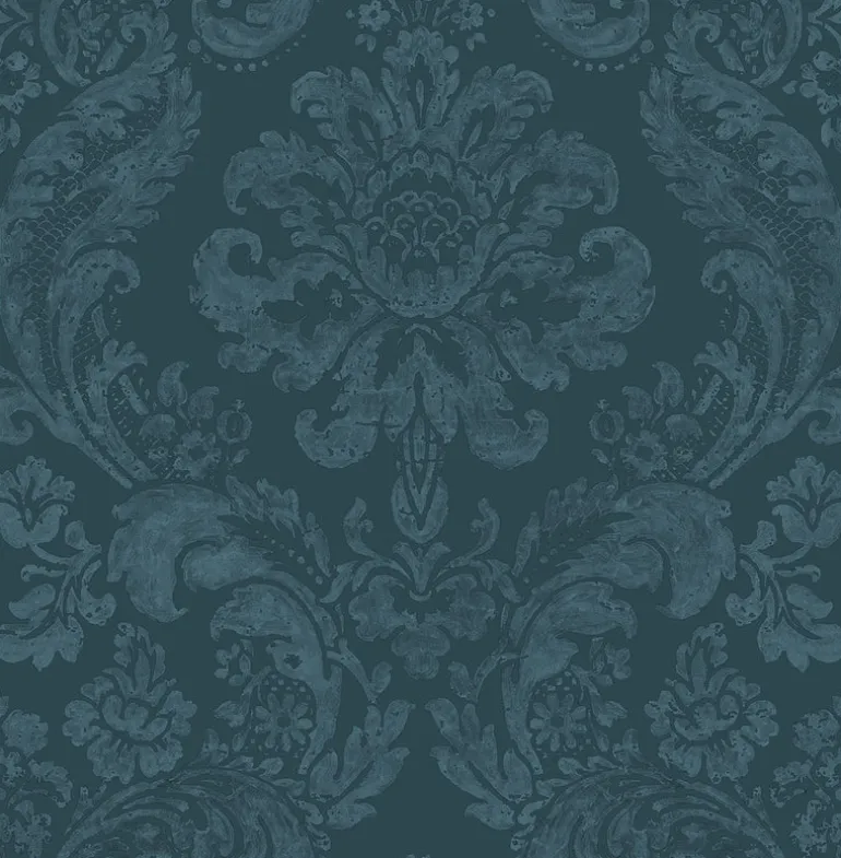 2763-87310 Shadow Blue Damask Wallpaper