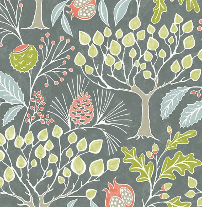 2903-25831 Shiloh Grey Botanical Wallpaper