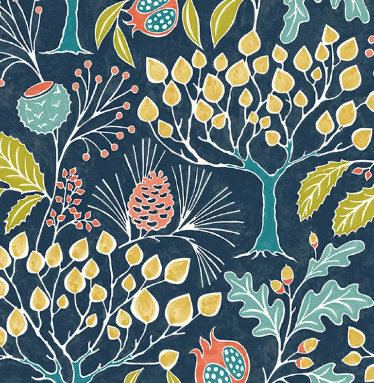 2903-25830 Shiloh Navy Botanical Wallpaper