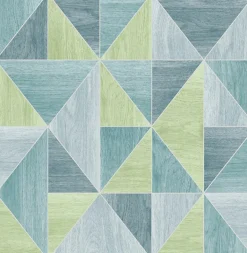 2814-24961 Simpson Blue Geometric Wood Wallpaper