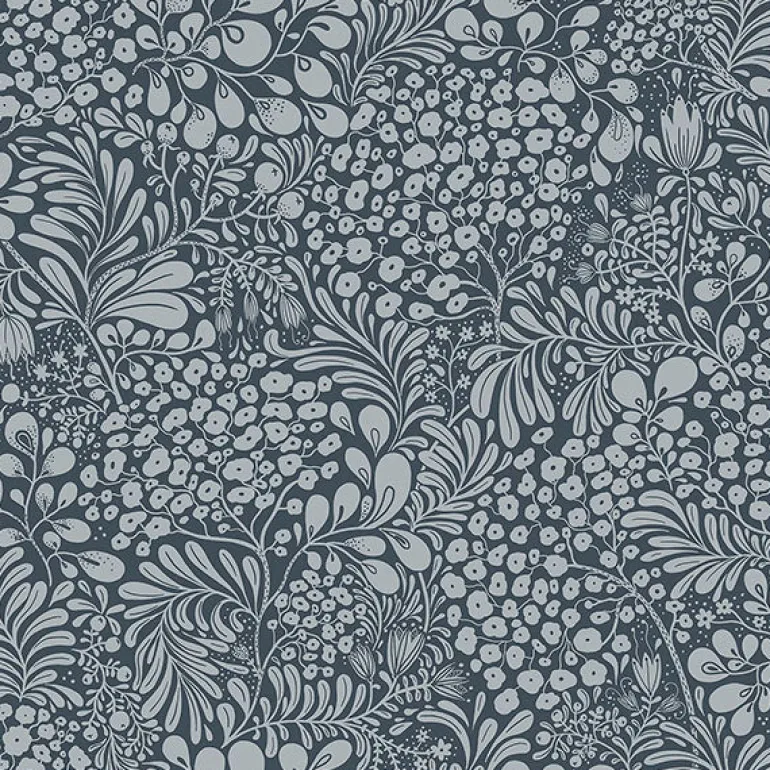 2932-65129 Siv Dark Blue Botanical Wallpaper
