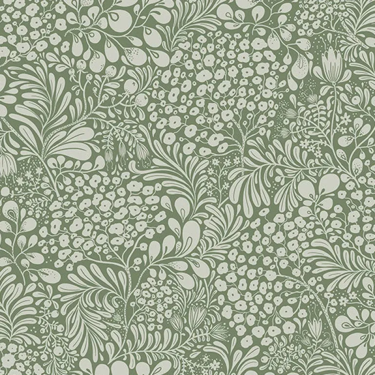2932-65125 Siv Dark Green Botanical Wallpaper