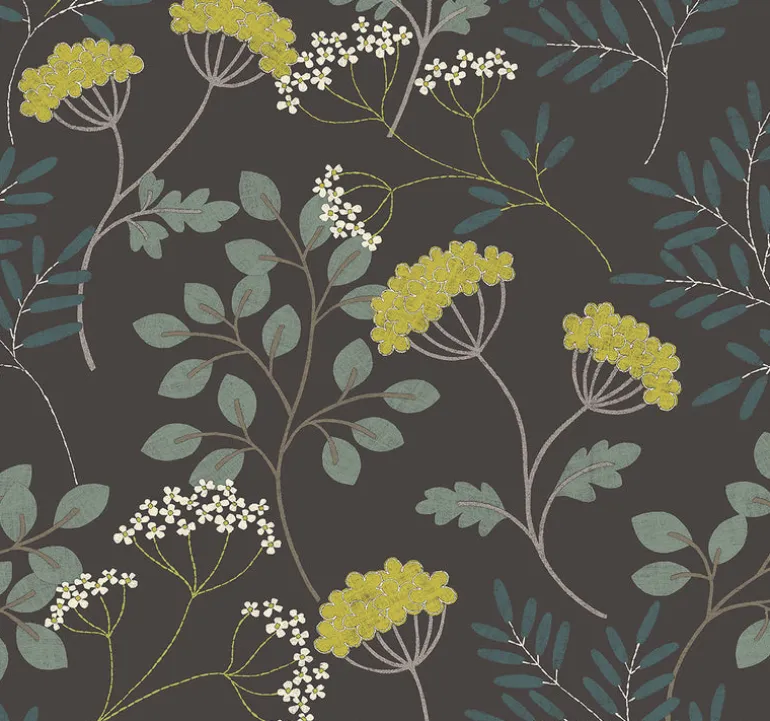2975-87544 Sorrel Black Botanical Wallpaper