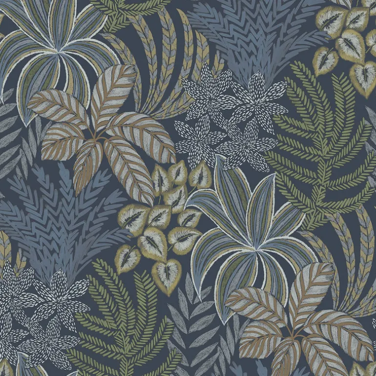 2970-13904 Sumner Navy Woodland Botanical Wallpaper