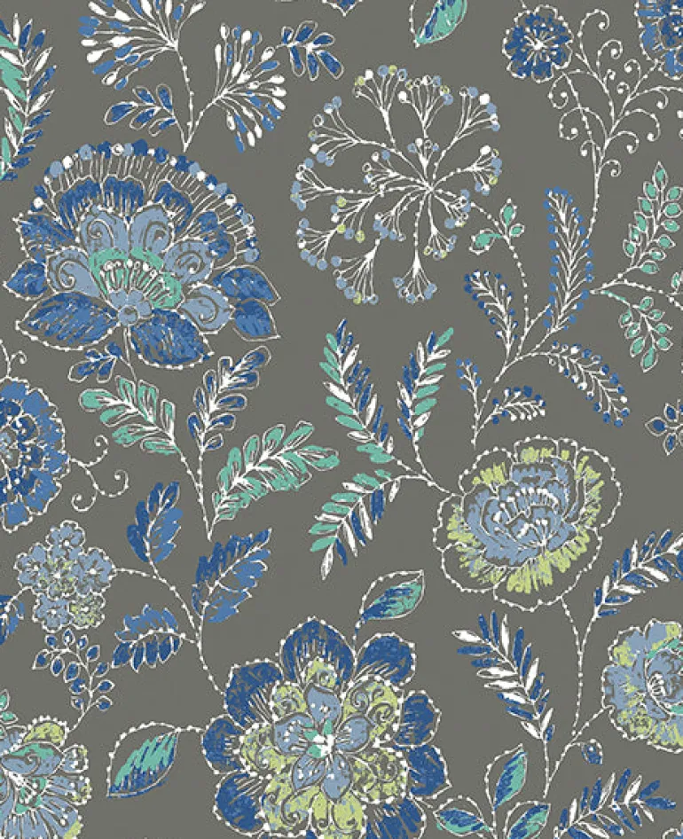 2744-24110 Tropez Charcoal Jacobean Wallpaper