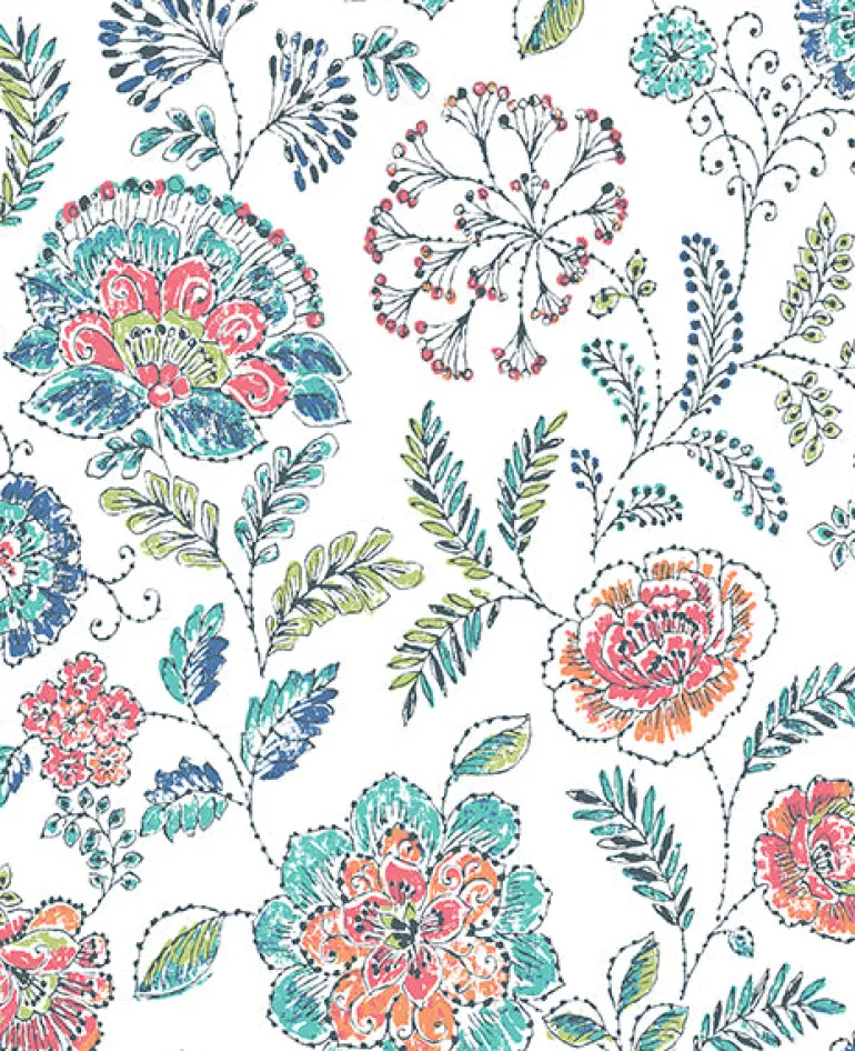 2744-24109 Tropez Teal Jacobean Wallpaper