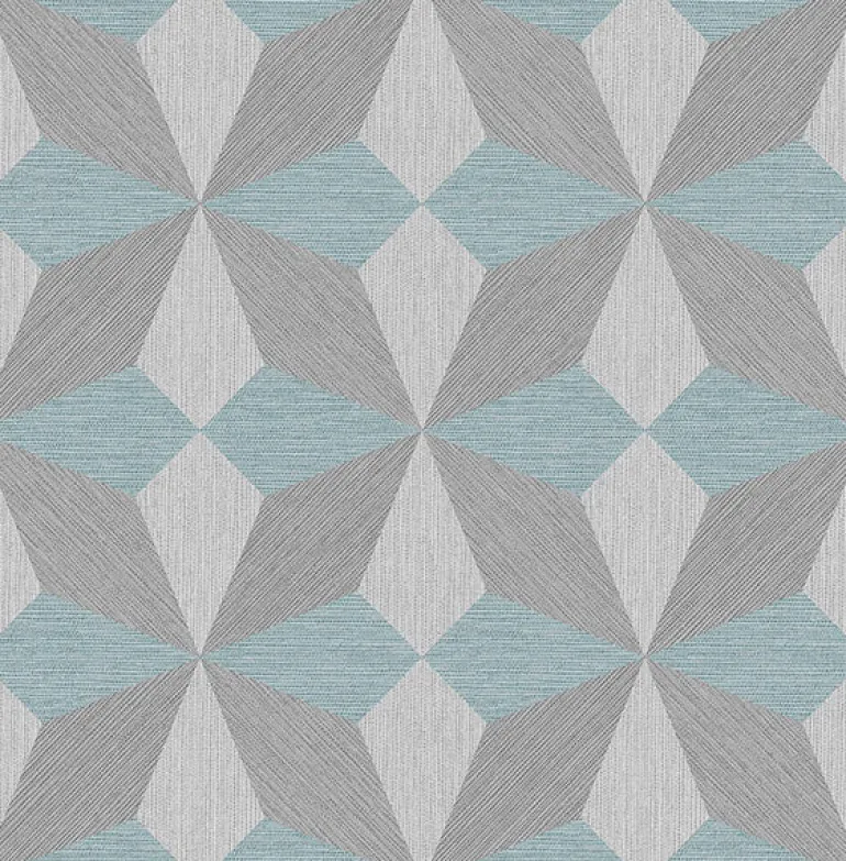 2908-25304 Valiant Aqua Faux Grasscloth Geometric Wallpaper