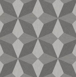 2896-25300 Valiant Grey Faux Grasscloth Mosaic Wallpaper