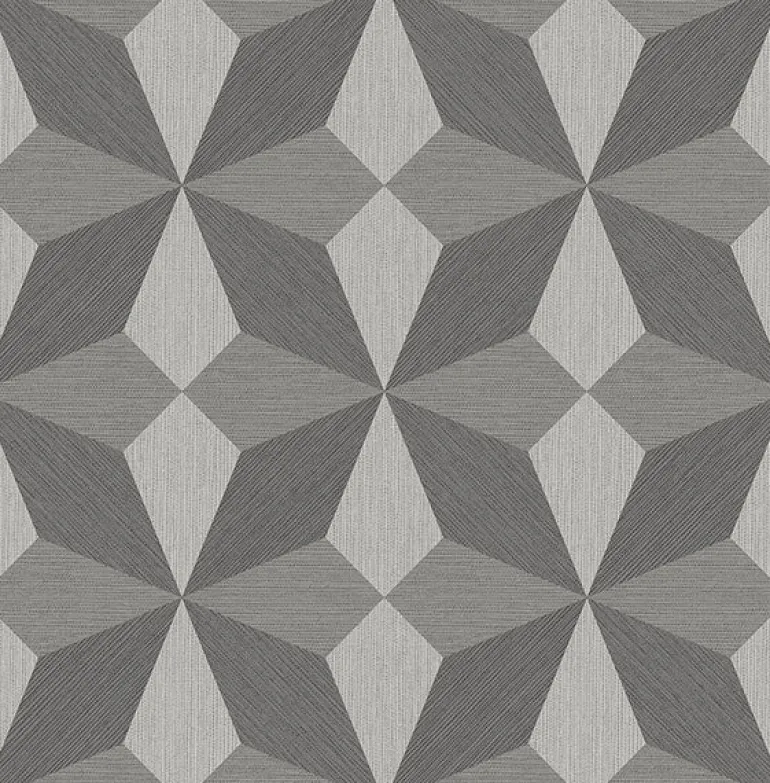 2896-25300 Valiant Grey Faux Grasscloth Mosaic Wallpaper