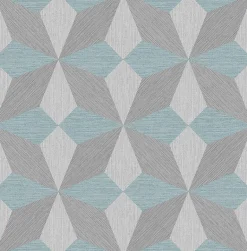 2896-25304 Valiant Light Blue Faux Grasscloth Mosaic Wallpaper