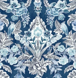 2903-25863 Vera Blue Floral Damask Wallpaper