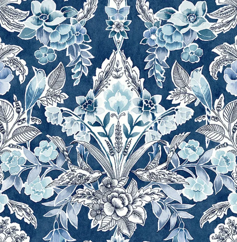2903-25863 Vera Blue Floral Damask Wallpaper