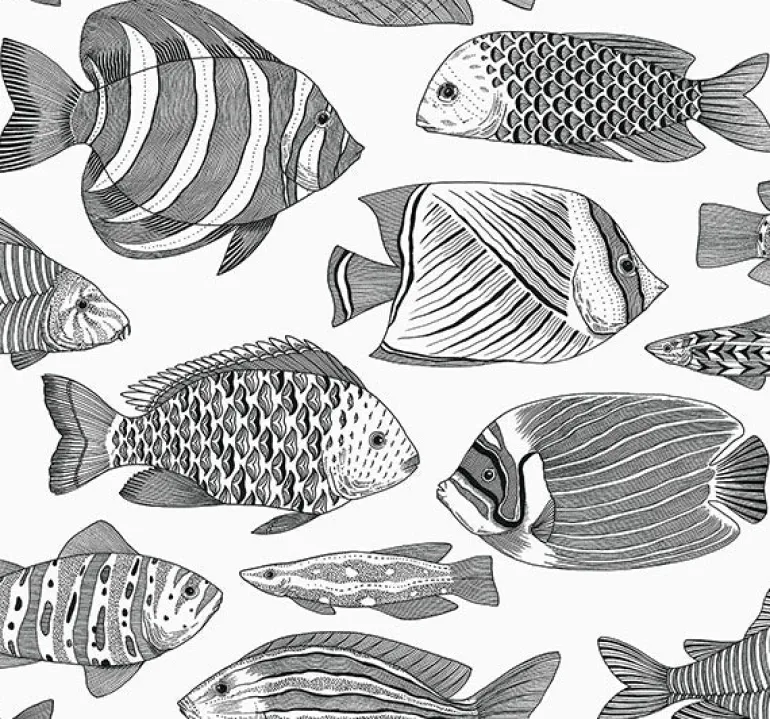 2927-80200 Wailea Black Tropical School Wallpaper