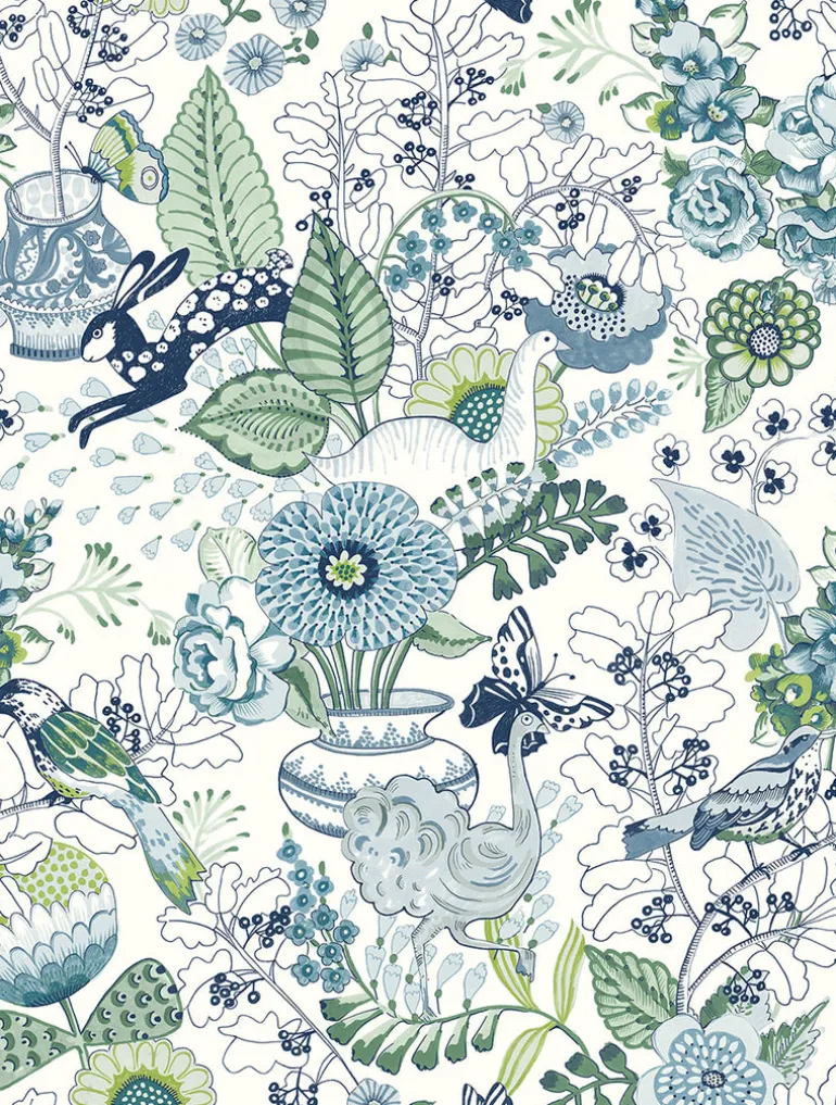 2821-12804 Whimsy Blue Fauna Wallpaper