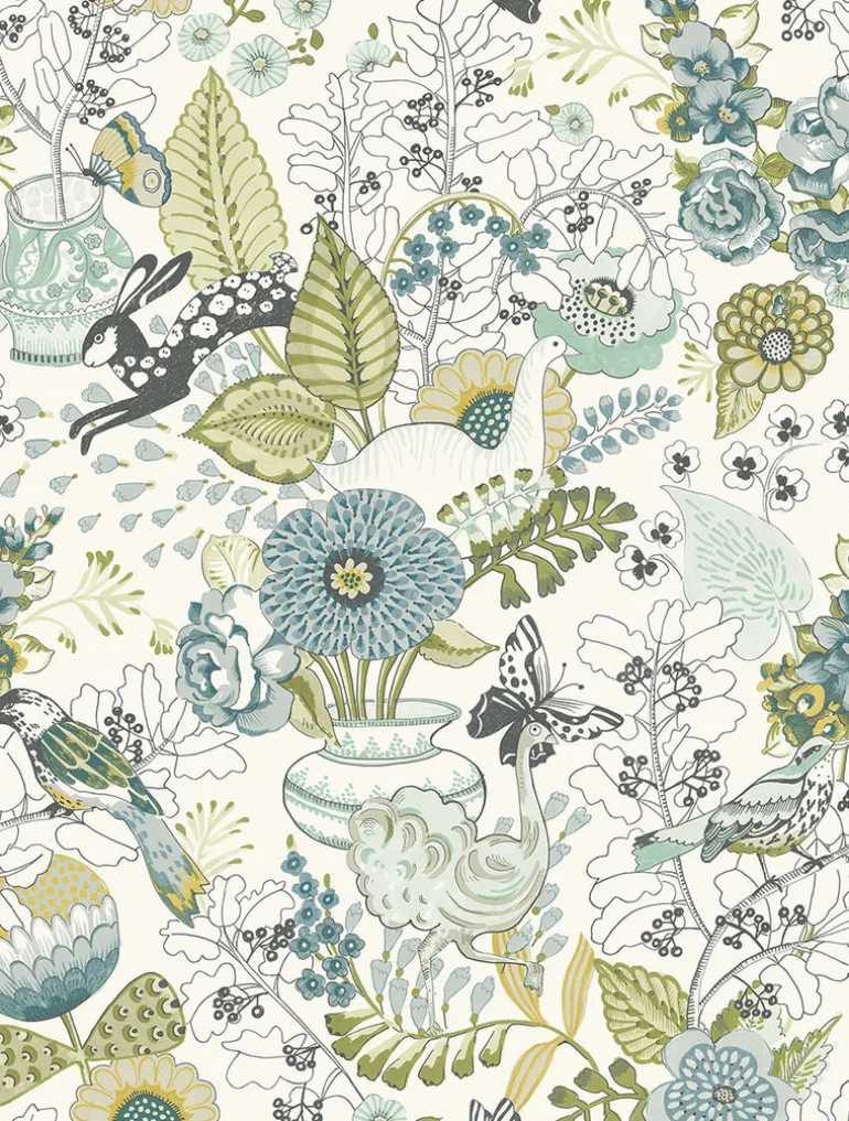 2821-12803 Whimsy Green Fauna Wallpaper
