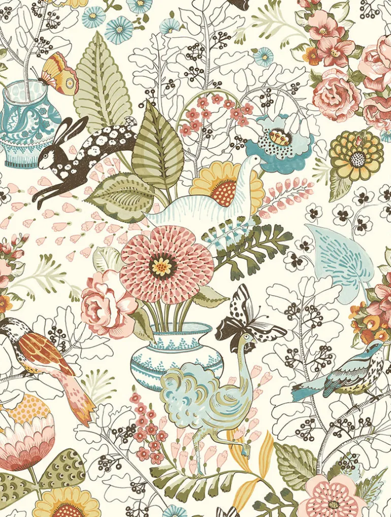 2821-12802 Whimsy Pink Fauna Wallpaper