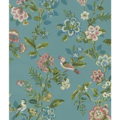375062 Willem Teal Painted Garden Wallpaper