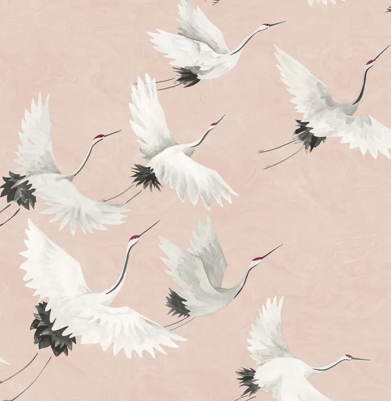 2764-24305 Windsong Pink Crane Wallpaper