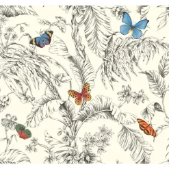 AF2025 Black Red Blue Papillion Butterfly Toile Wallpaper