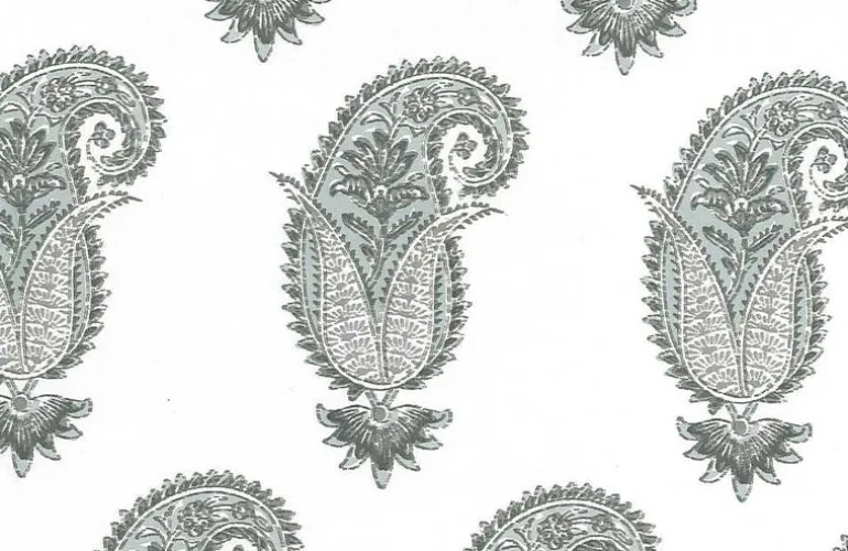 Antique Paisley Print Water White Laura Kiran Fabric