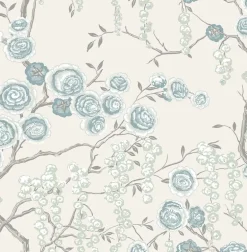 Aqua Peony Tree Wallpaper