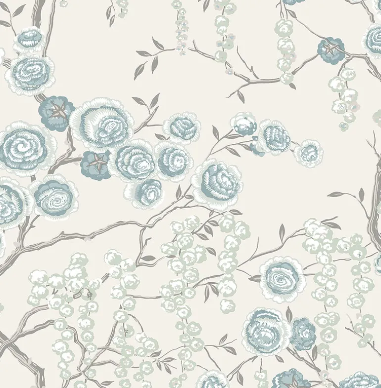 Aqua Peony Tree Wallpaper