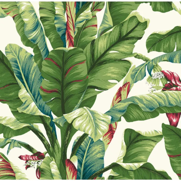 AT7068 White Green Banana Leaf Wallpaper
